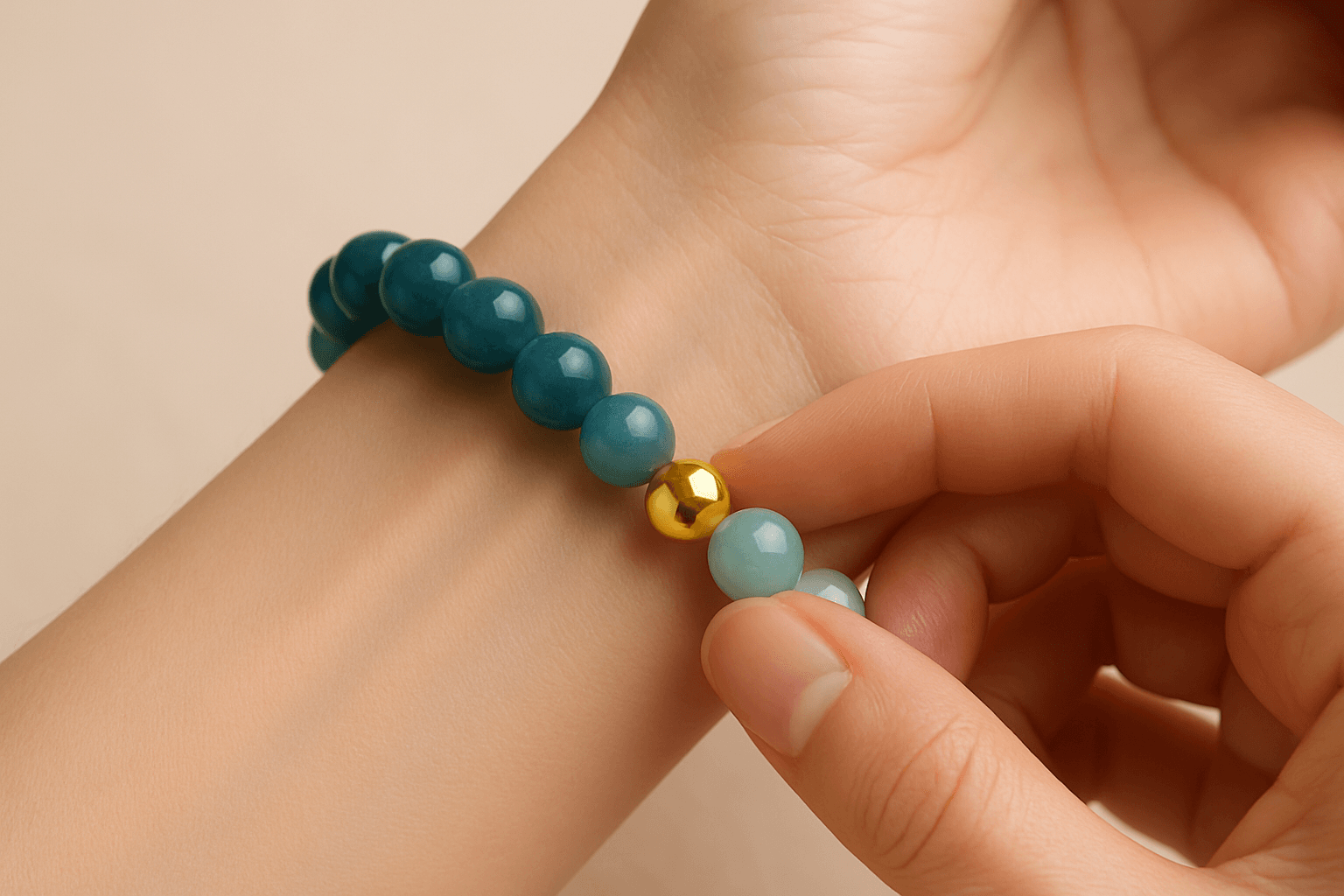 Mâini ajustând o brățară în lumină blândă